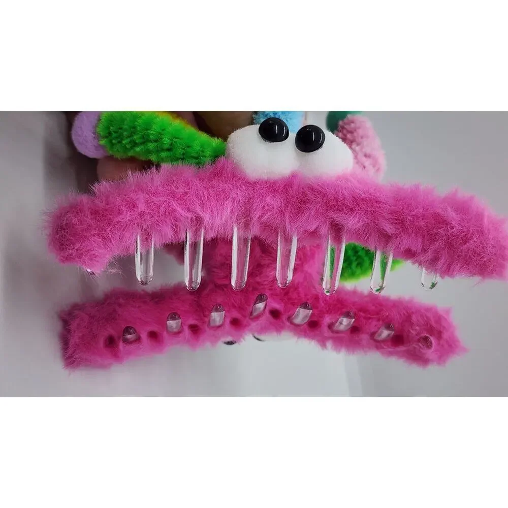 Kooky Pink Fuzzy Hair Clip Claw Style Grip Furry Colorful Novelty